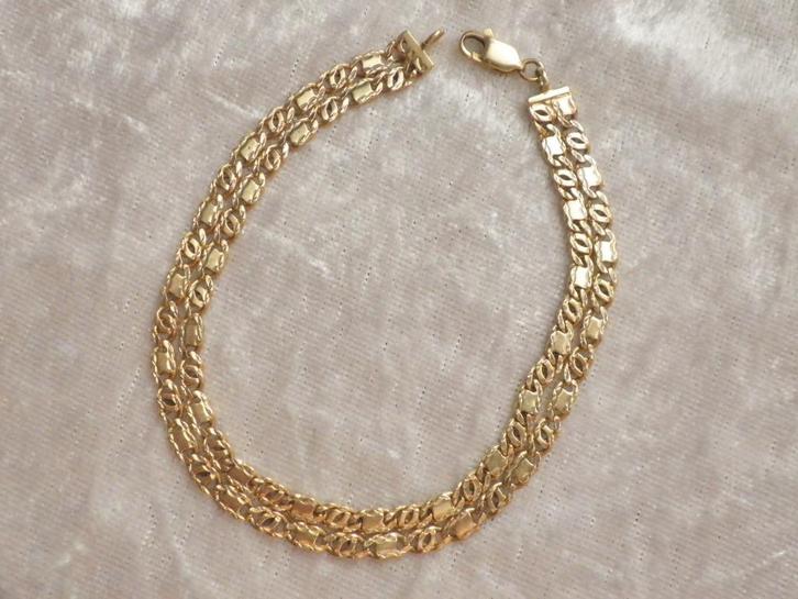 Mooie Handgemaakte Fijne Dubbele 14 Kt Gouden Armband, Sieraden, Tassen en Uiterlijk, Antieke sieraden, Armband, Goud, Verzenden