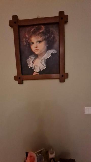Vintage groot schilderij van een jongetje of meisje beschikbaar voor biedingen