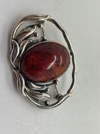 A964 Prachtige zilveren broche barnsteen, Sieraden, Tassen en Uiterlijk, Broches, 4 tot 7 cm, Ophalen of Verzenden, X, Met edelsteen