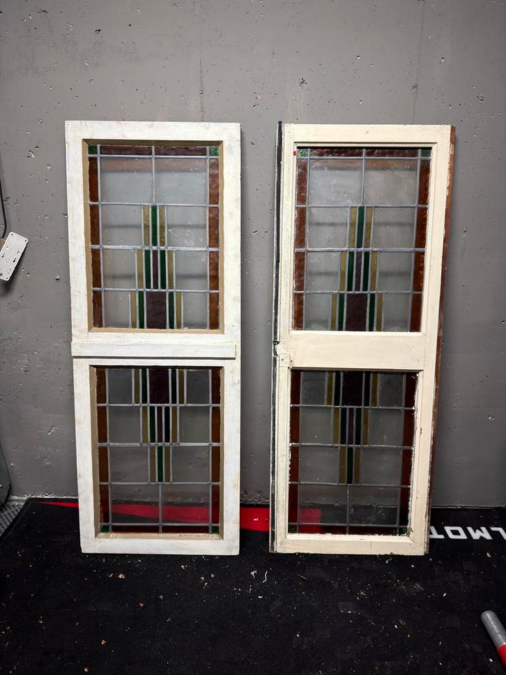 Glas in Lood Kozijn 130x50cm, Antiek en Kunst, Antiek | Glas en Kristal, Ophalen