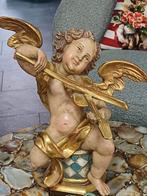 Brocante Hout muziek engel met viool, Antiek en Kunst, Ophalen of Verzenden