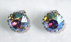 Vintage clips oorbellen met aurora borealis kristallen., Ophalen of Verzenden