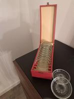 Vintage set van 12 glazen onderzetters in doosje, Antiek en Kunst, Ophalen of Verzenden