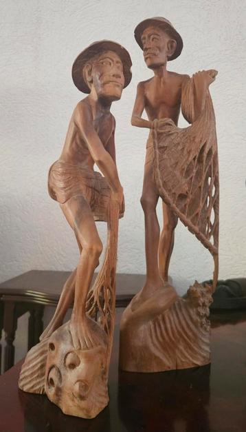 Te koop: 2 prachtige Balinese houten vissermannen! beschikbaar voor biedingen