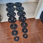 Set 147,5kg Olympische schijven, Sport en Fitness, Fitnessmaterialen, Ophalen, Gebruikt, Benen, Halterset