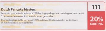 Dutch Pancake Masters. Amsterdam. 20% korting. Bon nr 111.  beschikbaar voor biedingen