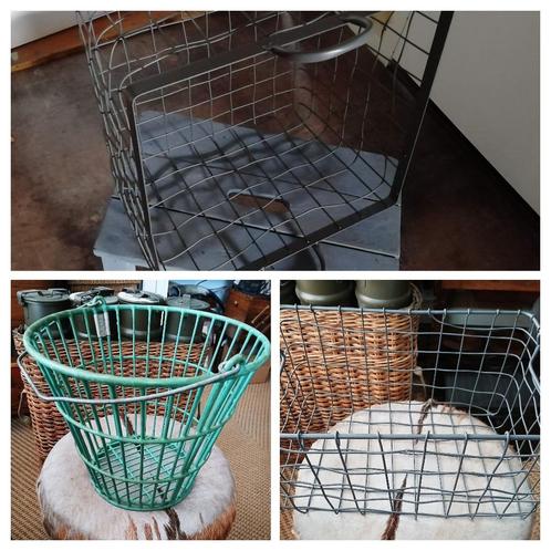 Grote draadmand grijs metaal met handvaten Groen eltex rond, Antiek en Kunst, Curiosa en Brocante, Ophalen of Verzenden