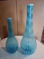 set blauwe glazen vazen moederdagtip, Blauw, Ophalen of Verzenden, Minder dan 50 cm, Glas