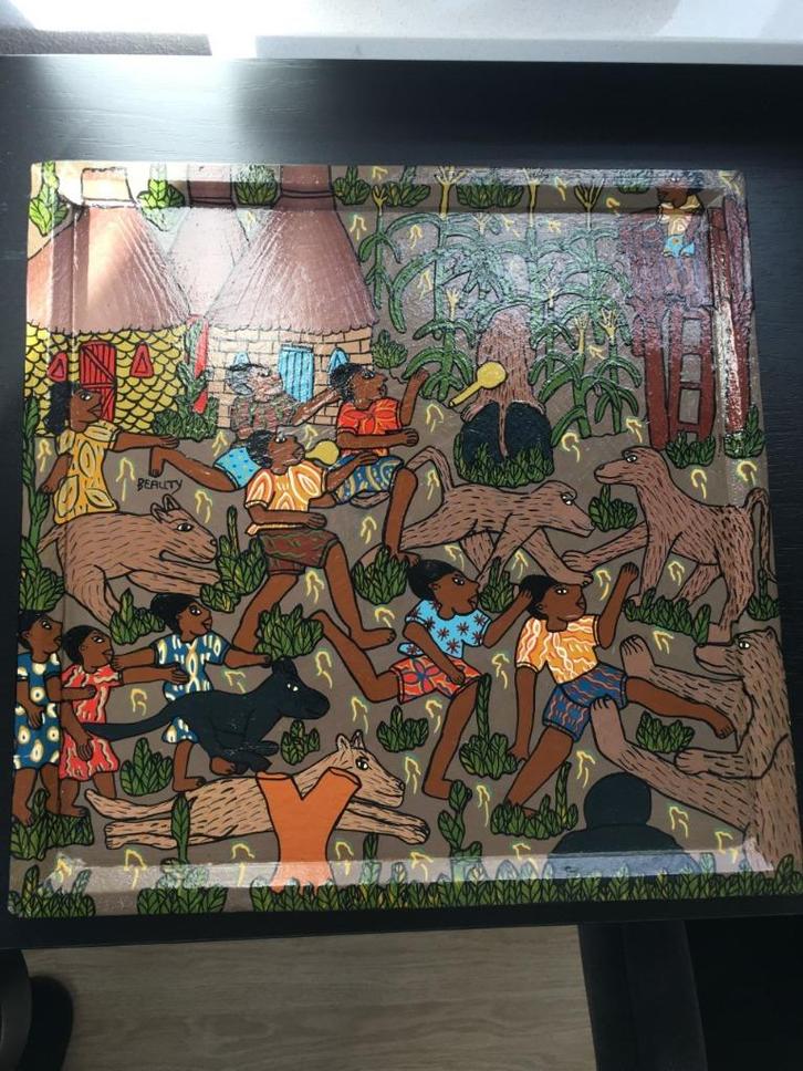 UNIEK Afrikaans schilderijtje en handgeschreven beschrijving, Antiek en Kunst, Kunst | Niet-Westerse kunst, Ophalen