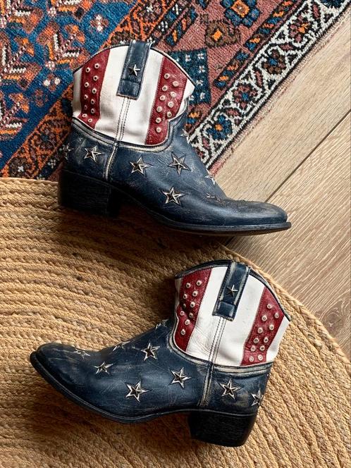 Sendra enkellaarsjes rits 40 USA western boots  vlag, Kleding | Dames, Schoenen, Zo goed als nieuw, Lage of Enkellaarzen, Overige kleuren
