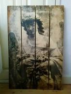Wandpaneel van hout met engel print 90 x 59 cm, Antiek en Kunst, Ophalen