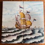 Tegeltableau VOC schip tegels Harlingen 4tje handgeschilderd, Antiek en Kunst, Antiek | Wandborden en Tegels, Ophalen of Verzenden