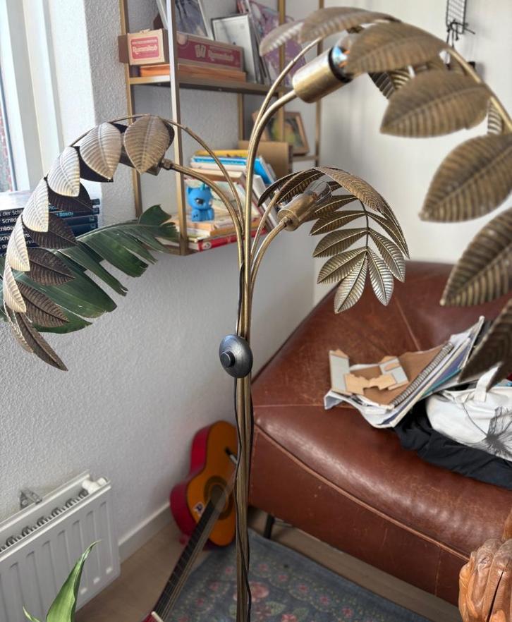 Messing palmblad vloerlamp – stijlvolle vintage eyecatcher, Huis en Inrichting, Lampen | Vloerlampen, Gebruikt, 150 tot 200 cm
