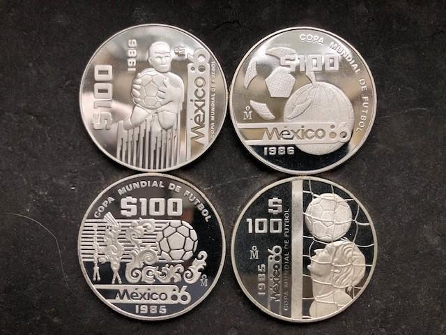 Mexico - 4 x football Fifa '86 - proof silver, Postzegels en Munten, Munten | Amerika, Losse munt, Midden-Amerika, Zilver, Ophalen of Verzenden