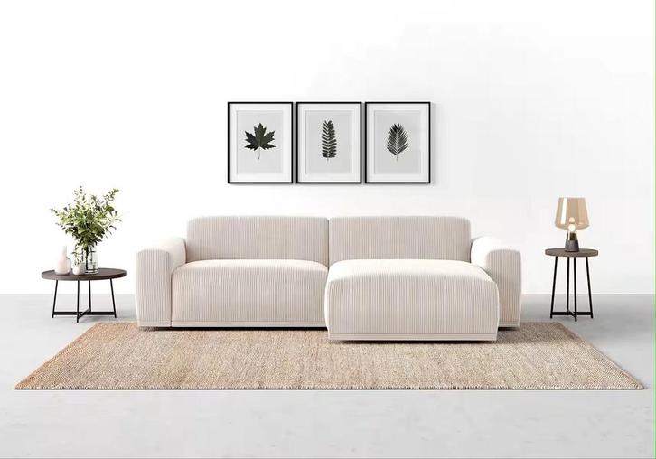 Nieuwe trendy hoekbank loungebank crème ribstof, Huis en Inrichting, Banken | Bankstellen, Nieuw, Vierpersoons of meer, 150 cm of meer