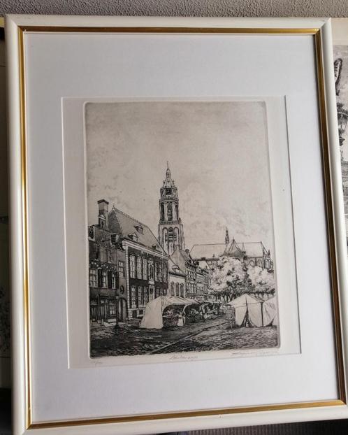 litho zeefdruk schilderij Ets Cornelis van Rijsewijk Arnhem, Antiek en Kunst, Kunst | Litho's en Zeefdrukken, Ophalen of Verzenden