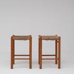 2x Houten Krukken met Gevlochten Zitting, Antiek en Kunst, Antiek | Meubels | Stoelen en Banken, Ophalen of Verzenden
