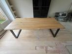 Industriële Eettafel eiken, metalen onderstel, afm. 240x95, Huis en Inrichting, Tafels | Eettafels, 200 cm of meer, Rechthoekig