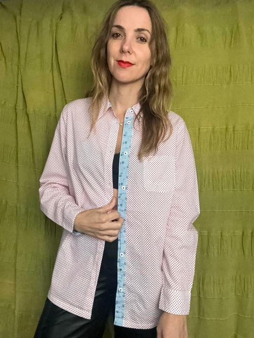 Retro overhemd met stippen - rood - wit - katoen-40/L, Kleding | Dames, Blouses en Tunieken, Gedragen, Maat 38/40 (M), Rood, Ophalen of Verzenden