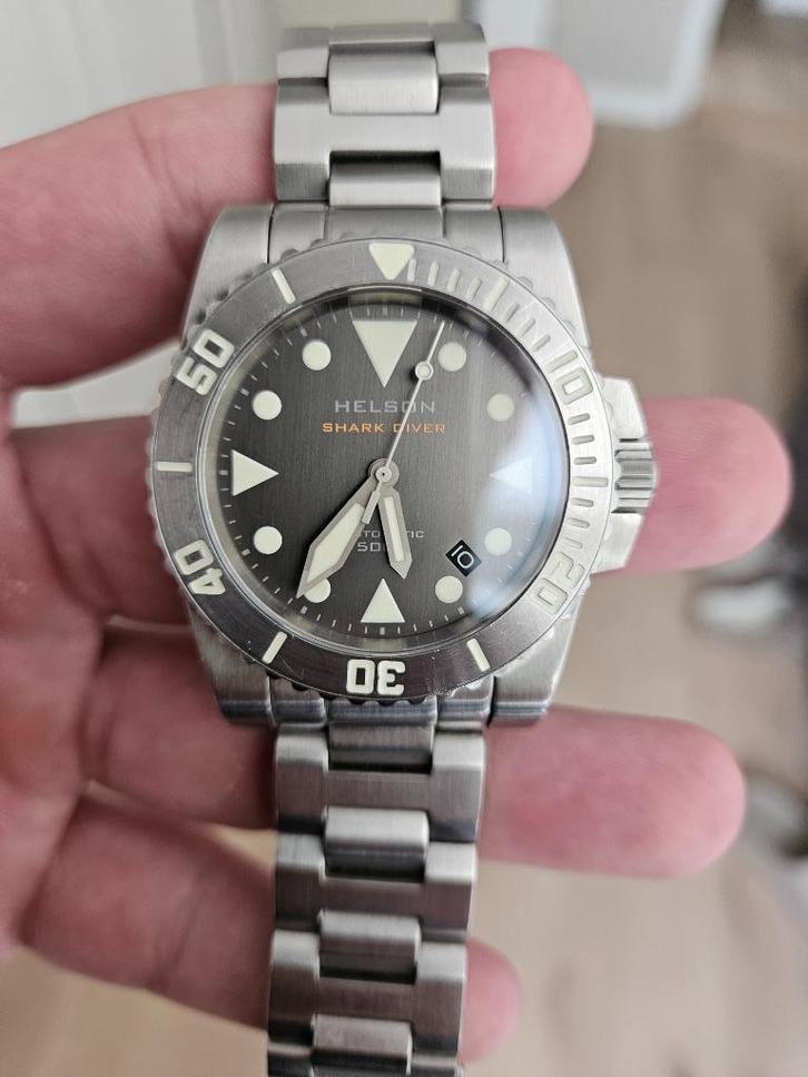 Helson Shark Diver 40 SS alles erbij, Sieraden, Tassen en Uiterlijk, Horloges | Heren, Gebruikt, Polshorloge, Overige merken, Staal