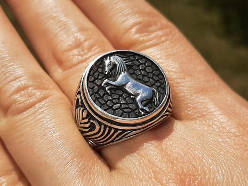 Vanoli - 925 zilveren heren ring paard maat 20,5, Sieraden, Tassen en Uiterlijk, Ringen, Nieuw, Heer, 20 of groter, Zilver, Zilver