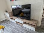 TV-meubel set 2-delig – houtlook/wit met 3 lades, Ophalen, 150 tot 200 cm, Zo goed als nieuw, Minder dan 100 cm