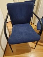 Eetkamerstoelen, 4 x, donker blauw, stof - armleuning, Huis en Inrichting, Stoelen, Ophalen, Gebruikt, Blauw, Metaal