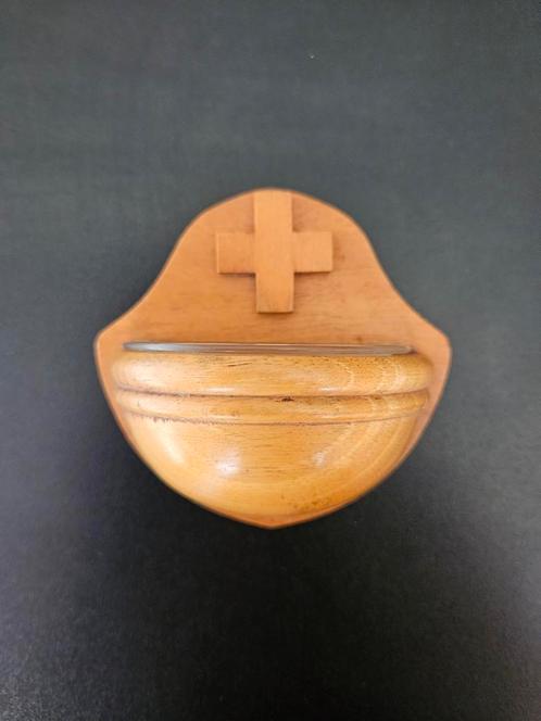 Vintage houten wijwatervat stoup met kruis, Antiek en Kunst, Antiek | Religie, Ophalen of Verzenden