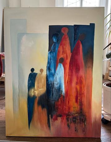 Abstract Schilderij Figuren Blauw/Roodtinten Kunstwerk Moder beschikbaar voor biedingen