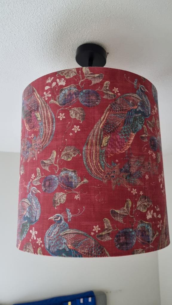 Rode Velours Lampenkap met Pauwenprint, Huis en Inrichting, Lampen | Lampenkappen, Ophalen