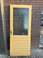 Houten schuurdeur met glas, Gebruikt, 80 tot 100 cm, Ophalen of Verzenden, Schuifdeur