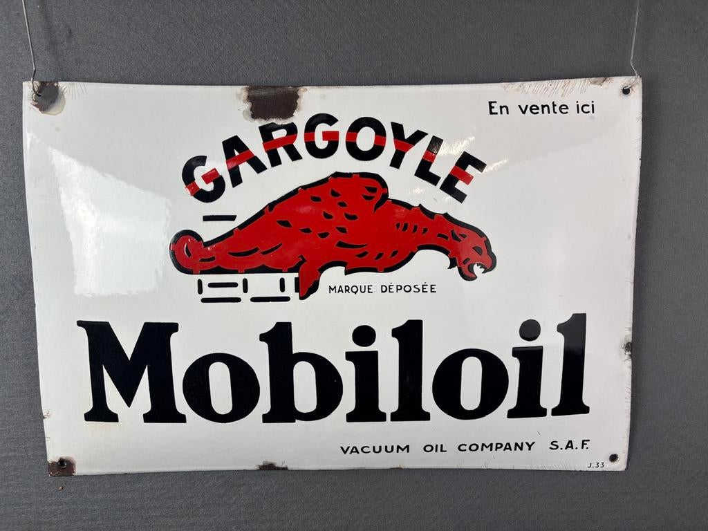 Oud origineel emaille Mobiloil reclamebord 1932, Verzamelen, Reclamebord, Onbekend, Ophalen of Verzenden, Zo goed als nieuw