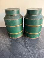 Twee vintage groene voorraadbussen, Antiek en Kunst, Antiek | Emaille, Ophalen of Verzenden