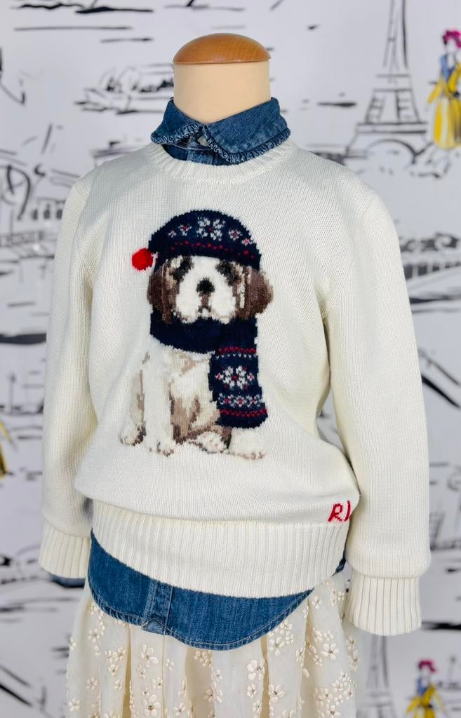 Ralph Lauren wollen trui met hondje maat 7, Verzenden, Jongen of Meisje, Trui of Vest, Zo goed als nieuw