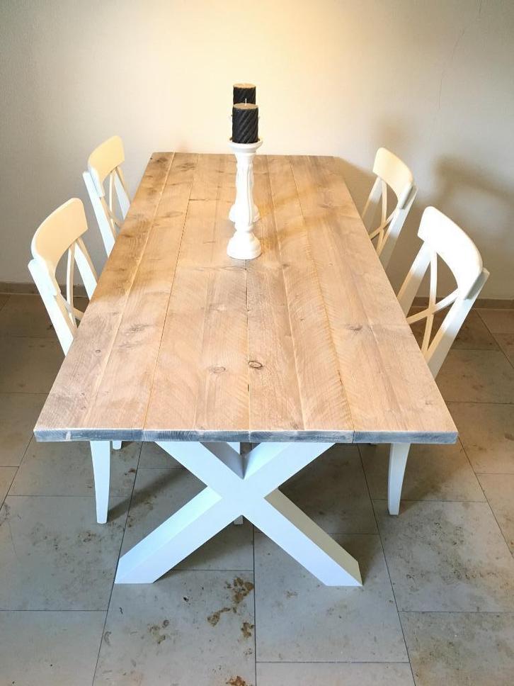 Eettafel steigerhout x-poot (TIP!), Huis en Inrichting, Tafels | Eettafels, Nieuw, 50 tot 100 cm, 200 cm of meer, Vijf personen of meer