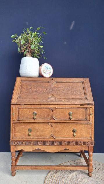 Vintage brocante eiken secretaire, bureau, landelijke desk beschikbaar voor biedingen