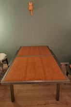 Houten uitschuifbare eettafel met stalen frame, Huis en Inrichting, Tafels | Eettafels, Ophalen, Houten tafel, stalen frame, Gebruikt