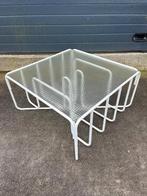 Jaren 80 90 post modern wit metalen buisframe en draadglas, Huis en Inrichting, Ophalen, Gebruikt, 50 tot 100 cm, Salontafel
