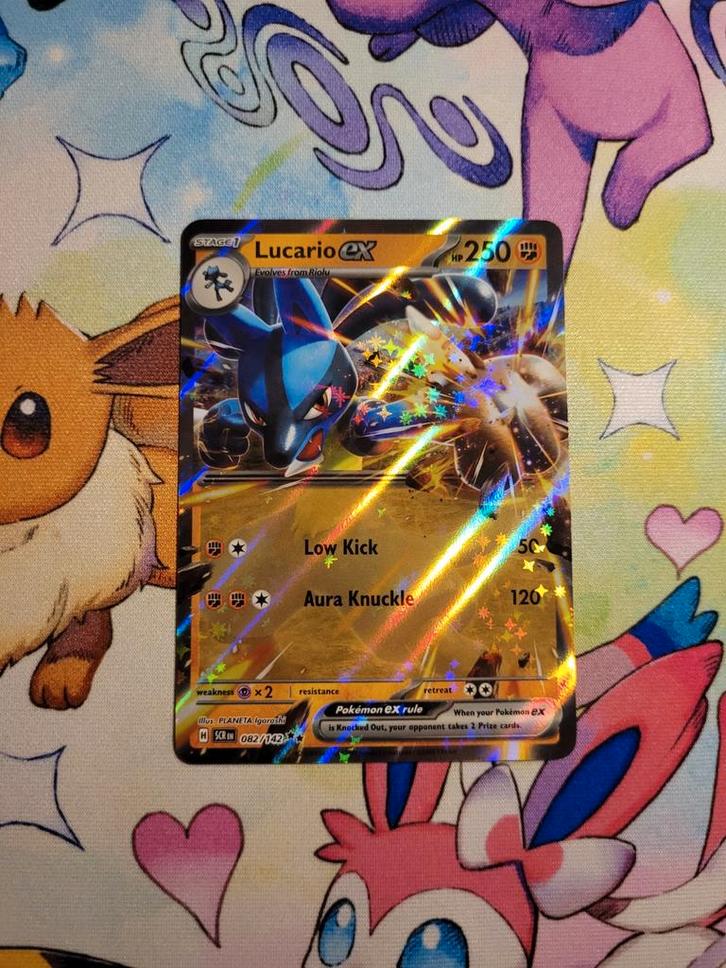 Lucario Ex #082/142 Pokémon Stellar Crown, Hobby en Vrije tijd, Verzamelkaartspellen | Pokémon, Nieuw, Losse kaart, Foil, Verzenden
