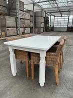 Brocante eettafel tafel rieten stoelen rotan, Huis en Inrichting, Tafels | Eettafels, 50 tot 100 cm, 150 tot 200 cm, Gebruikt