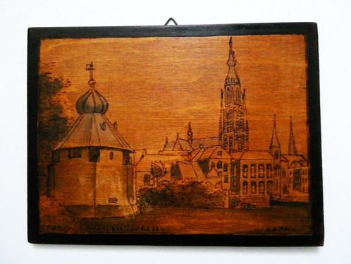 Pyrografie lijst met Spanjaardsgat met Toren Breda, Antiek en Kunst, Curiosa en Brocante, Ophalen of Verzenden