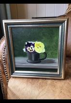 Violen schilderij bloemen olieverf H de Boer bloem viooltjes, Ophalen of Verzenden