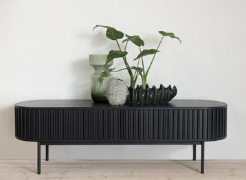 tv meubel zwart - houten tv meubel zwart met latjes OUTLET
