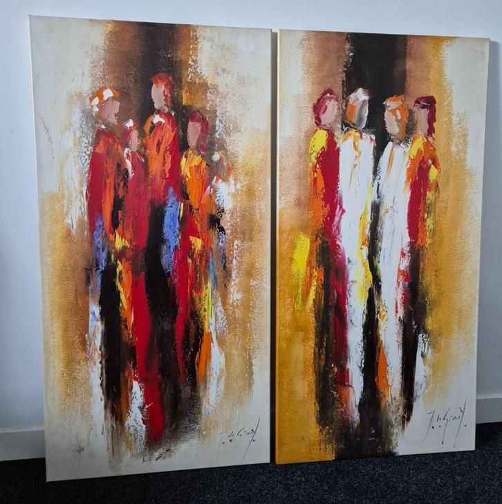 Tweeluik olieverfschilderijen van kunstenaar Jochem de Graaf, Antiek en Kunst, Kunst | Schilderijen | Modern, Ophalen