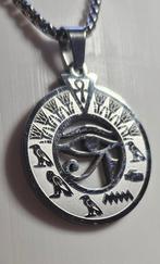 Hanger egyptisch oog met ketting 60 cm verguld zilver, Ophalen of Verzenden, Goud, Overige materialen