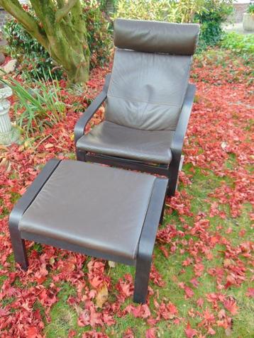 Ikea fauteuil Poang met voetenbank (leer) beschikbaar voor biedingen