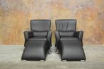 ZGAN 2 zwarte leren Rolf Benz 322 design fauteuils +hockers, 75 tot 100 cm, Design, Metaal, 75 tot 100 cm