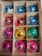 12 oude/vintage gedecoreerde gekleurde glazen kerstballen, Diversen, Kerst, Ophalen, Gebruikt