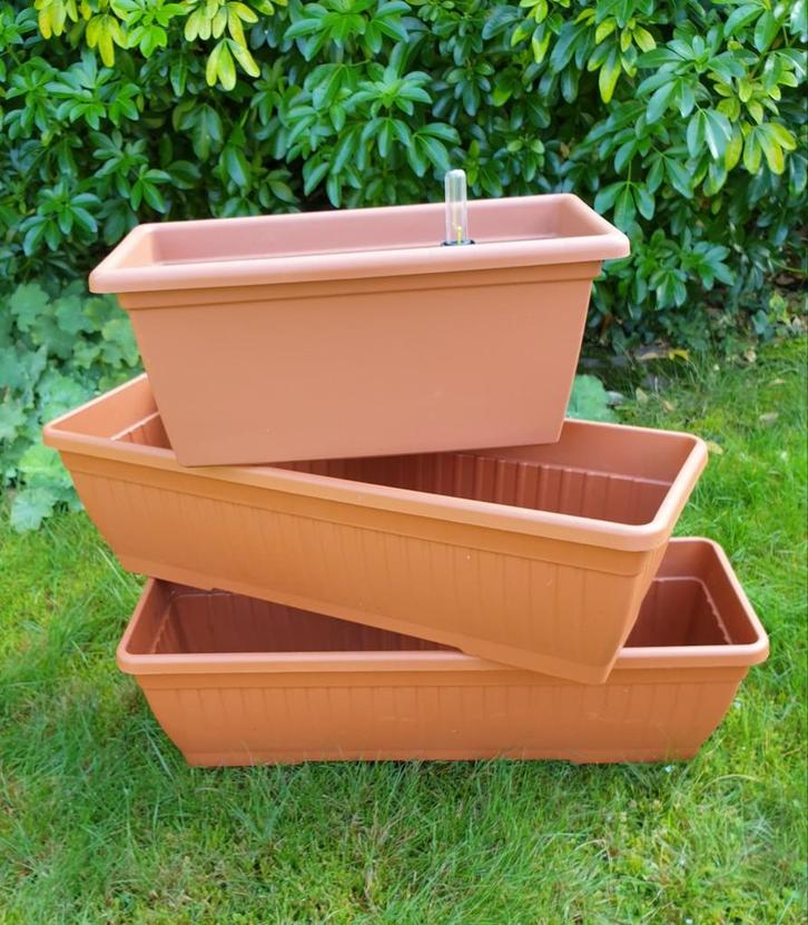 Set Elho Bloembakken Balkonbakken Kunststof Terracotta, Tuin en Terras, Bloembakken en Plantenbakken, Zo goed als nieuw, Kunststof