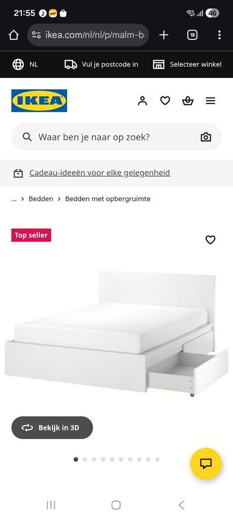 Malm, Ikea bed. Wit met zwarte lades. 140 x 200., Huis en Inrichting, Slaapkamer | Bedden, Gebruikt, Tweepersoons, 140 cm, 200 cm